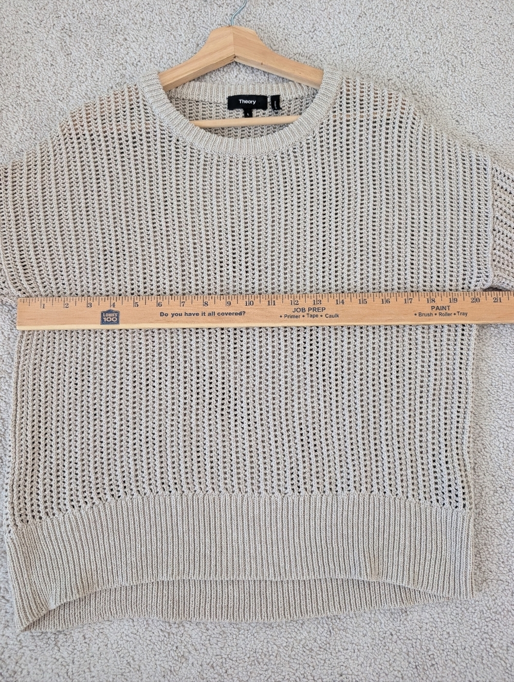 Theory Arshan Open Knit Pullover Women's Sweater in Oatmeal Size Large - Picture 8 of 10